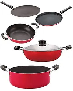 Nirlon Kitchen Utensils Aluminium Non-Stick Cookware Set of 5 Pieces (2.6mm_CT_KD13_DKDM_Cass22_FT12)