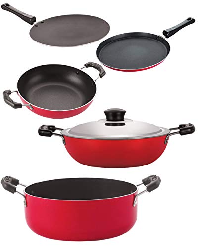 Image of Nirlon Kitchen Utensils Aluminium Non-Stick Cookware Set of 5 Pieces (2.6mm CT KD13 DKDM Cass22 FT12)