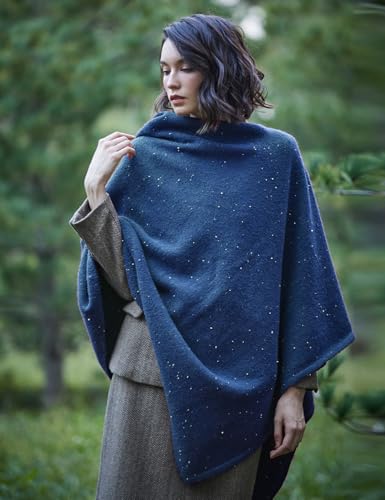 Image of BEAUTELICATE Women Wool Poncho Knitted Tweed Wool Sweater Pullover Pile Collar Cape