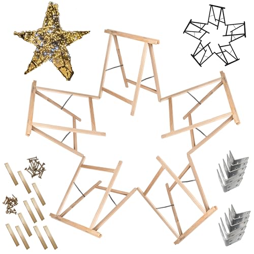 MODO24 Sägebock Holzbock, Klappbock Arbeitsbock, 5er-Set inklusive Montageteile, DIY Stern, Weihnachtsstern SET, Tapezierbock Montagebock Unterstellbock, Sternabmessungen 180x180x73 cm, Natur