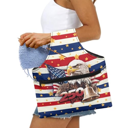 Image of ZUXONGSY America250 Yarn Tote Bags for Crocheting Lightweight 250th Patriotic Eagle Yarn Storage Organizer Knitting Project Bag for on The Go Travel July 4th 2026