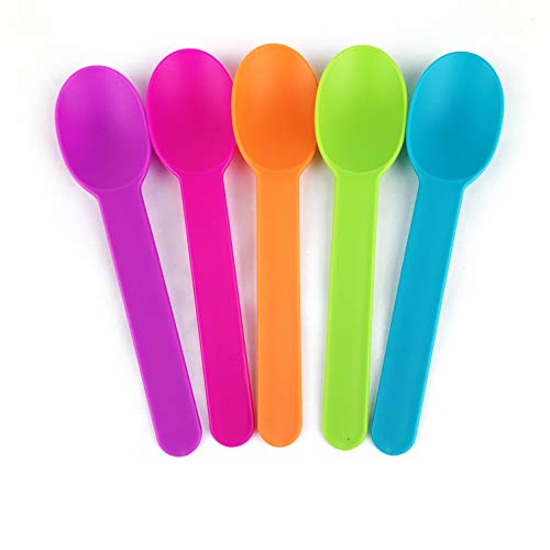 Worlds Disposable Mixed Corlor Eco-Friendly Plastic Spoons Frozen Yogurt Ice Cream Spoons,Frozen Dessert Spoons 50 Count thumb #1