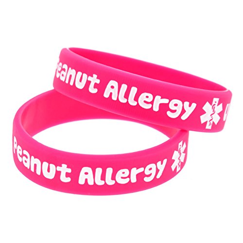 2 Pack Kids Friendly Food Peanut Allergy Awareness Medical Alert Bracelet for Children Silicone Emergency Wristband,15cm,with Aid Bag