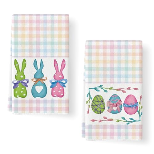 GUIZIYAO 2 Pezzi 40 X 60CM Strofinacci Cucina Pasqua, Asciugamani Pasqua, Strofinacci Pasquali, Canovacci Cucina Con Motivo Di Coniglio, Adatti Per Decorazioni Di Pasquali, Colorati
