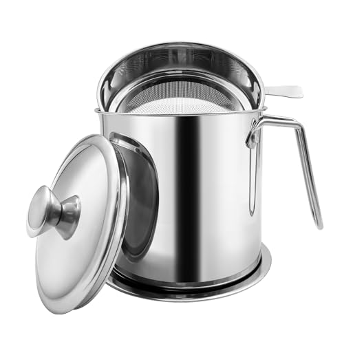 Zalaxt Bacon - Contenitore per grasso con colino, filtro per grasso da 1,3 l e contenitore con coperchio antipolvere, filtro dell'olio in acciaio inossidabile 304 con rete fine, 1,3 l