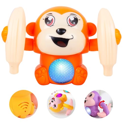 Gooyo GY-2029 Voice Control Banana Dancing Monkey Toy | Spinning, Rolling and Tumbling Toy for Kids with Bright LED Lights & Sound Effects | Orange | 