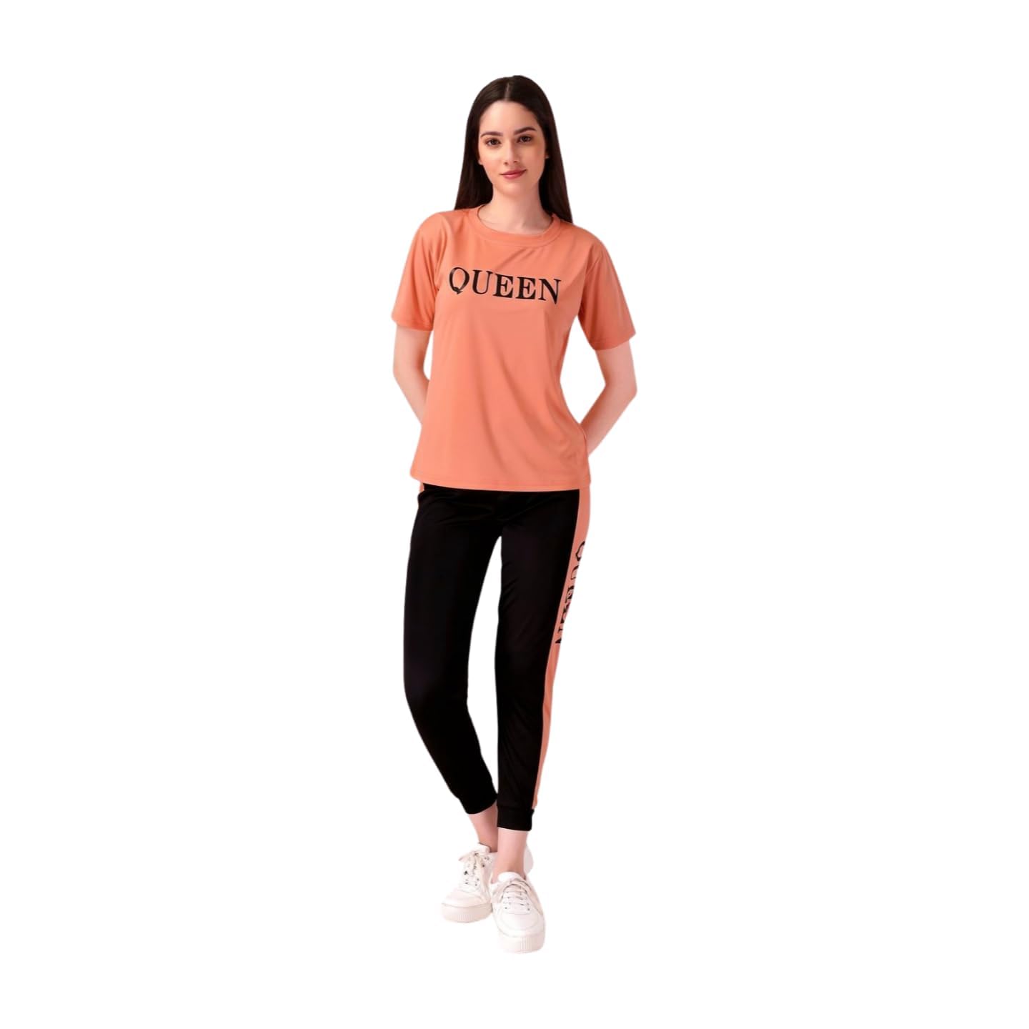 Women's Active Wear Track Suit Set Sportswear Top & Bottom Set for Women Western for Fitness & Workout Tshirt for Women Gym pants (IN, Alpha, XS, Regular, Peach)-picture-16
