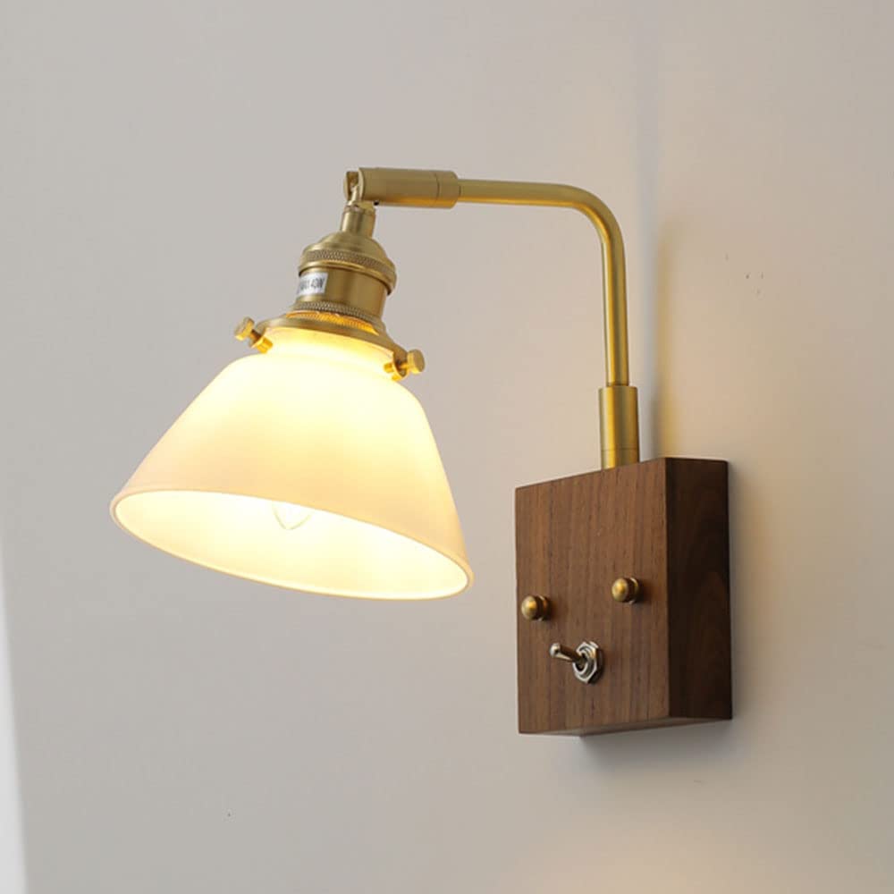 Applique murale en verre opale avec interrupteur tirette et tête orientable