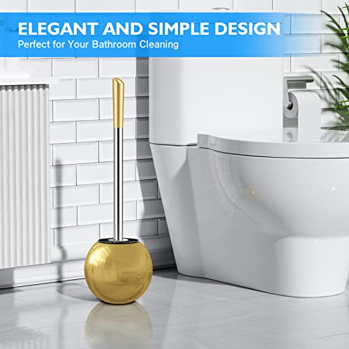 Ixo Toilet Brush And Holder 2 Pack, Stainless Steel Toilet Brush With Extended And Durable Comfortable Brush Handle, Toilet Bowl Brush For Bathroom Toilet - Ergonomic, Pratical Durable(Gold) #TOP5