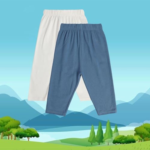 Image of miniklub Baby Full Length Knitted Cotton Bottom, Pack of 2 (Marshmallow /Blue Color)
