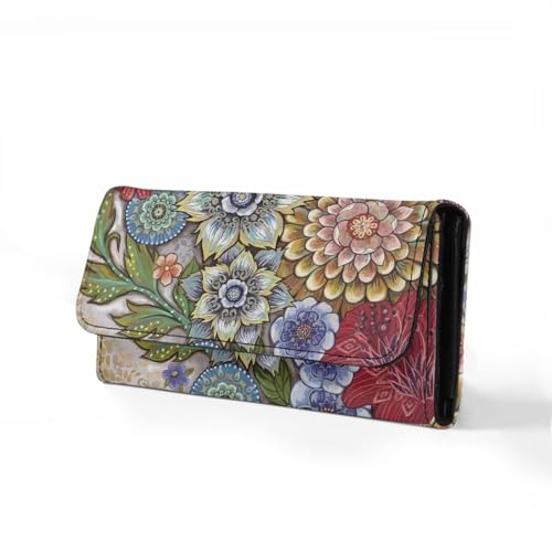 Image of AFPANQZ Bright Boho Flower Wallet Womens Clutch Long Wallets Leather Trifold Long Wallet Card Holder Slots Wallet Leather Long Wallet Ladies Travel Purses with Phone Holder Zip Coin Pocket