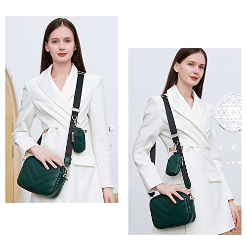 Image of Herald Chevron Quilted Small Crossbody Bag with Coin Purse Pouch, Women Square Camera Side Shoulder 2 Size Handbags (Green)