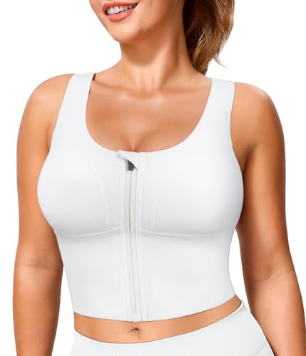 Image of TrainingGirl Zip Front Closure Longline Sports Bras for Women - Workout Crop Tank Tops Yoga Camisole Criss Cross Back