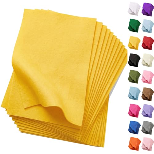 Soft Yellow Felt Fabric Sheets for Crafts 8 x 12 Inch Felt Squares 20 Pcs 1.6mm Thick Nonwoven Fabric for DIY Projects Sewing Patchwork and Decoration