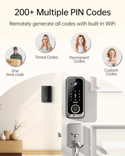 Hornbill Video Smart Lock with Camera: 10-in-1 Ring+2K Camera+Doorbell+Fingerprint Keyless Entry Door Lock, Built-in WiFi Deadbolt(only 2.4G), Two-Way Audio/App Remote Control/PIR, Satin Nickel - image 7