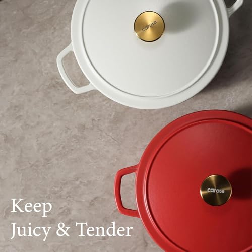 Image of CAROTE 4.7 Litre Enameled Cast Iron Dutch Oven with Lid - Biryani Pot | Gas & Induction Compatible | Oven Safe up to 260C | Even Heat Retention | White