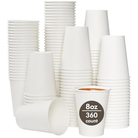 TV TOPVALUE 360 Count 8 oz Paper Cups, Disposable Paper Coffee Cups 8 oz,Hot Beverage Drinking Cups for Water Juice or Tea,Perfect for Office Home Party Cover