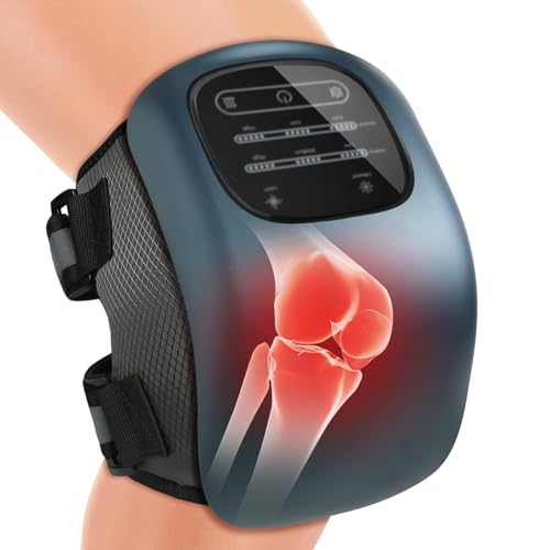 Knee Massager with Heat, LED Screen and Vibration, Cordless Knee Massager with Adjustable Straps, and Timer Cyan