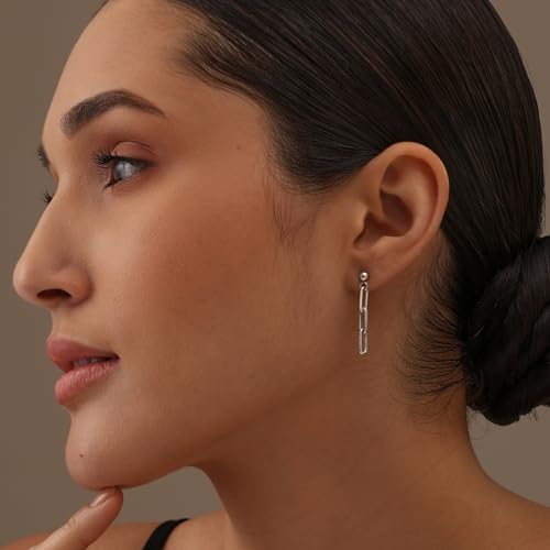 LeCalla 925 Sterling Silver Italian Link Drop Dangle Earrings for Women Long Link Paperclip Link-Chain Liner Dangle Earrings for Women2