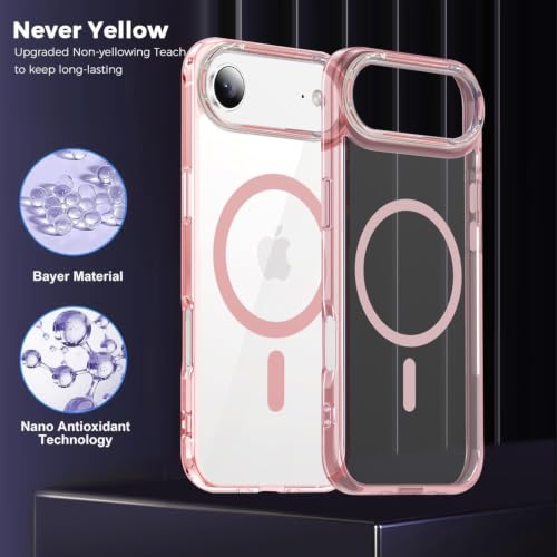 Image of Elzzi Translucent Clear Back Cover Compatible with iPhone 17 Air, PC Shockproof Scratch Resistant, Non-Yellowing, Support Mag-Safe Wireless Magnetic Charging Case - Pink