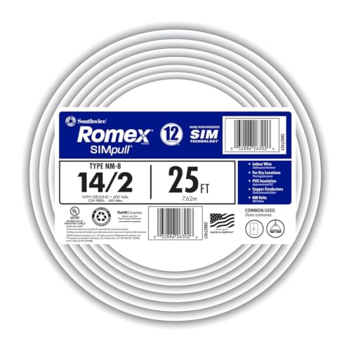 Southwire Romex Brand Simpull Solid Indoor 14/2 W/G NMB Cable 25ft coil - SW# 28827421