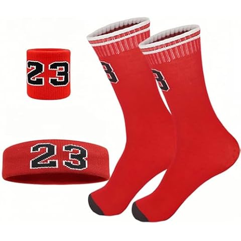 NIUNEW 4 Pcs Basketball Accessories Socks for Boys and Girls-Basketball Sweatbands Wristbands Kit-Sport Socks for Kids 6-14 (Standard, Red) Cover