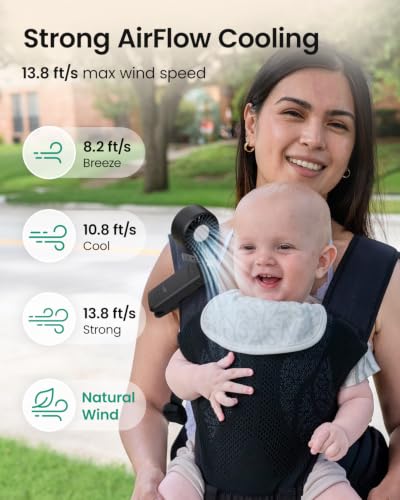 Image of GROWNSY 4-in-1 Portable Baby Stroller Fan with Clip & Night Light, Black