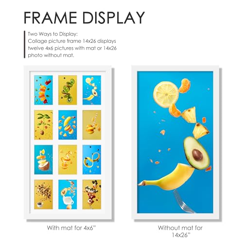 Image of DUENPY 14x26 Collage Picture Frame 4x6 Collage Picture Frame Displays Twelve 4x6 inch Photos Available Horizontal Wall Mounting Display and Vertical White
