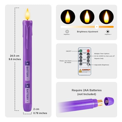 Image of Homemory Flameless Advent Candles, Set of 4, Battery-Operated Flickering LED Candlesticks, Flameless Taper Candles with Remote Timer - 3 Purple, 1 Pink for Christmas Wreath