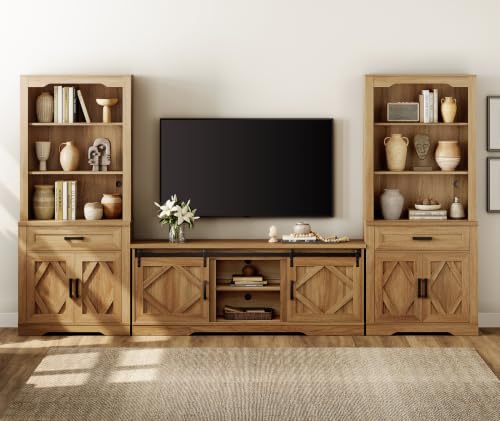 Image of WAMPAT Farmhouse Entertainment Center with Bookshelves for 75 inch TV