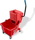 Carlisle 3690805 Commercial Mop Bucket with Side Press Wringer, 26 Quart Capacity, Red