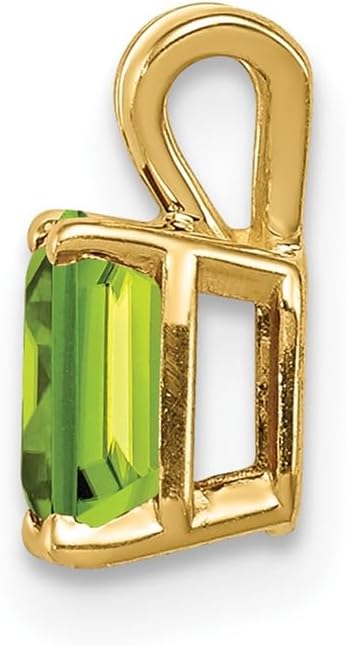 Solid 14k Yellow Gold 6x4mm Emerald Cut Peridot Green August Gemstone Pendant Charm