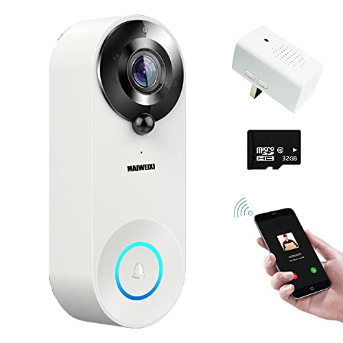 Limited Discount WiFi Smart Video Doorbell HD Wireless Home Security 1080p Camera Doorbell 2-Way Audio IR Night Vision Visual Intercom Ring Front Door Bell with Chime Motion Detector+32G Card (White-Support Ubox)