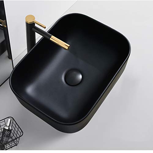Zenojaku 洗面ボウル 洗面台 陶器製 手洗いボウル ベッセル式 手洗器 排水金具付き ブラック