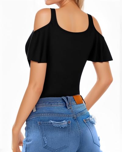 HERLOLLYCHIPS Sexy Tops for Women Cold Shoulder Deep V Neck Short Sleeve Slim Fit Summer Casual Tees T-Shirts3