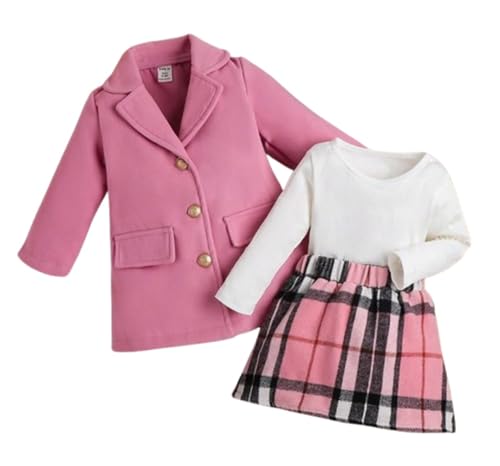 Baby Girls 3-Piece Autumn/Winter Outfit, 2024 Fashion Children's Suit, Skirt, Academic Style JK Uniform, Princess Dress (Pink, 9-12M)