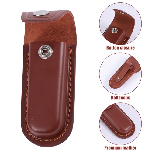 Messerscheide aus Leder für den Gürtel, 12,3 x 5,2 cm Faltbarer Messerhalter aus Leder Tragbare Taschenmesserscheide zum Radfahren, Wandern, Bergsteigen, Camping (Braun)