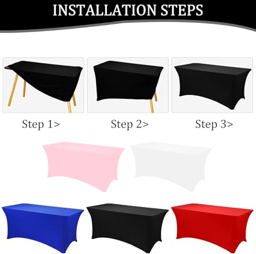 Image of 2 Pack 6FT Spandex Table Covers Washable Wrinkle Resistant Stretch Table Cloth for Folding Table Wedding Party Birthday Banquet Bar Events(Black)