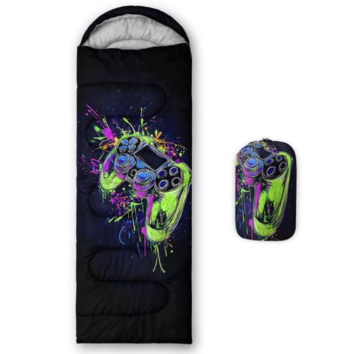 Smell Sunshine Kids Sleeping Bag for Boys Girls,Cartoon Graffiti Game Consoles Print-Lightweight Warm Portable Outdoor Indoor-Waterproof Cold Weather Resistant Sleeping Bag for Camping Hiking(Game)