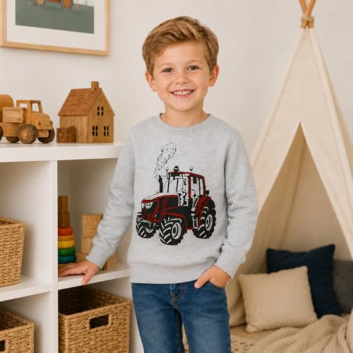Image of Akyzic Toddler Boys Sweatshirts Cotton Crewneck Truck Shirt Dinosaur Long Sleeve Pullover Tops Tees 2-8T