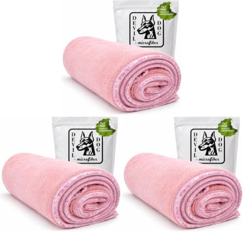 Image of Dog Drying Towel for Dogs - Extra Large 24 inch x 35 inch Microfiber Dog Bath Towel, 1200 GSM Twisted Loop, Ultra Absorbent, Edgeless, Quick Dry for Bath, Beach & Travel, Pink (Pack of 3)