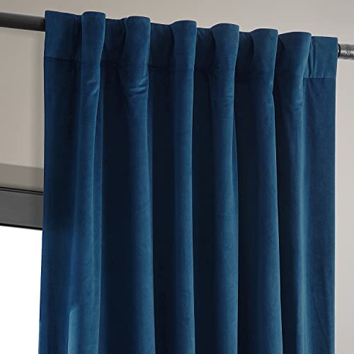 HPD Half Price Drapes Signature Velvet Thermal Blackout Curtains for Living Room 96 Inch Long (1 Panel) Rod Pocket Insulated Blackout Curtains for Bedroom Window Curtains, 50W x 96L, Union Blue