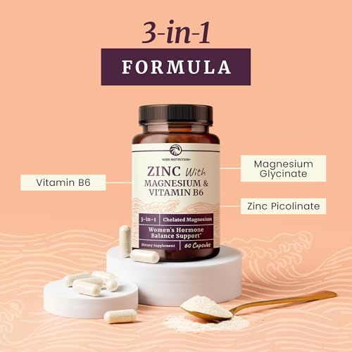 Image of Zinc and Magnesium Supplement with Vitamin B6, Women's Hormone Balance | Menstrual Cycle & Immune Support, High Absorption Chelated Magnesium Glycinate with Zinc Picolinate and Vit B6, 60 Capsules