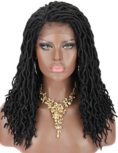 Kalyss Black Synthetic Dread Braids Lace Front Wigs with Baby Hairs Natural Looking Handmade Braid Twist Wigs for Black Women,Bouncy and full Braids