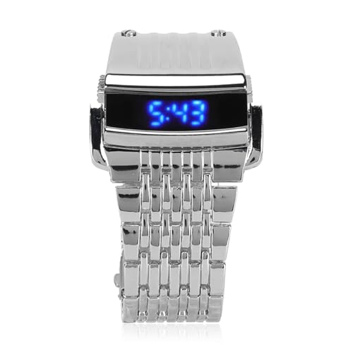 Cyrank Digitaluhr, Herren-Retro-Digitaluhr, Modische Minimalistische Legierung Mit LED-Digitalanzeige, Herrenuhr Für Das Tägliche Geschäft(Silber)