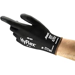 Marcas De Guantes De Trabajo Ansell HyFlex 48-101 Guantes de Trabajo Finos, Alta Precisión Táctil, Forro Elástico con Revestimento de Poliuretano, Protección Multiusos, Bricolaje y Mecánica, Negro, Talla L (12 Pares)