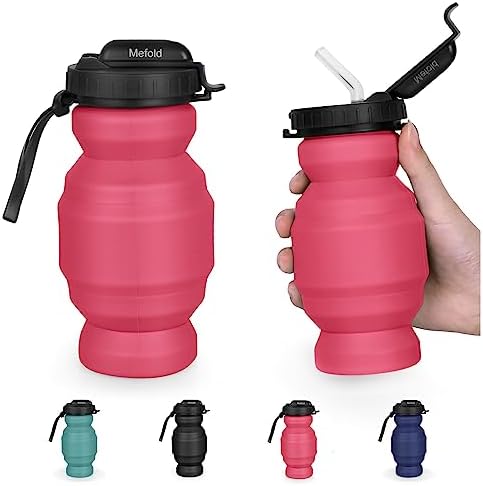 Mefold Water Bottles Collapse Silicone Durable Leak Proof Straw,Foldable Medical Grade BPA-Free,11oz Lightweight bottles for Kids Travel, Portable, Cycling, Hiking, Sports, Gym, Camping 320ML