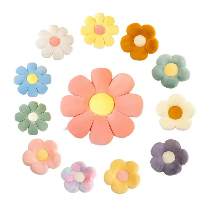 Image of RVA Sunflower Pillow for Sofa Flower Shaped Floor Cushion for Kids Room, Living Room, Luxury Kids Furnishing, Throw Pillow, Decorative Cushion, Nursery Decor (Size 35 cm) (Grey)