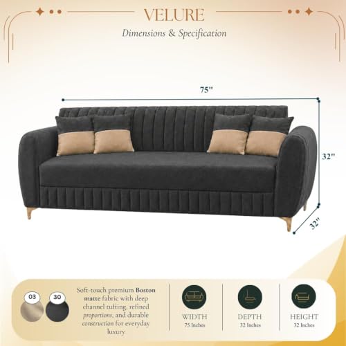 Image of CASASTYLE Signature Velour 3 Seater Sofa Set | Boston Matte Fabric | 40D Foam + Zigzag Spring | 3-Yr Warranty (Ash Grey)