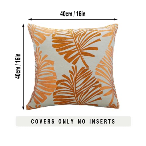 Tennove Cushion Covers 40x40cm Cotton Linen & Velvet Soft Throw Pillow Covers Set of 2 Decorative Tropic Leaf Pattern Square Cushion Cases Pillowcases for Couch Sofa Home Décor - Image 2